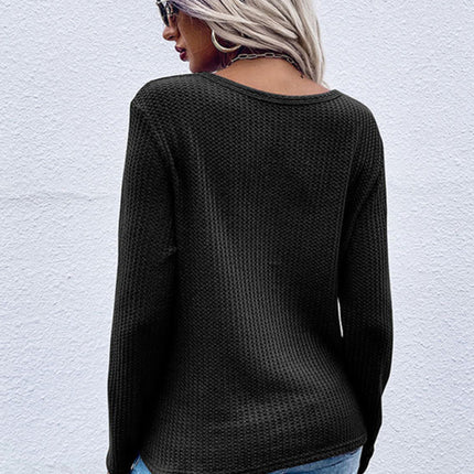 women's waffle kink thin solid color bottoming knitted sweater