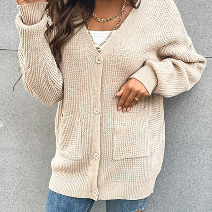 women's button pocket cardigan knitted sweater coat