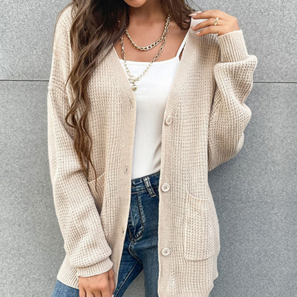 women's button pocket cardigan knitted sweater coat