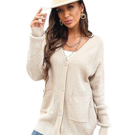 women's button pocket cardigan knitted sweater coat