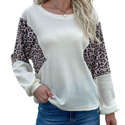 loose crew neck bottoming leopard print knitted sweater