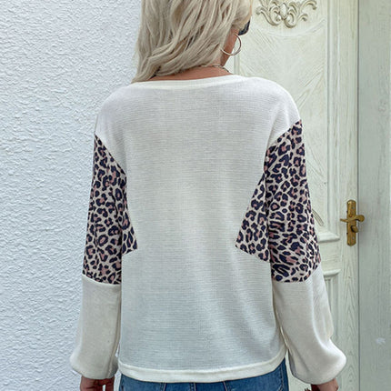 loose crew neck bottoming leopard print knitted sweater