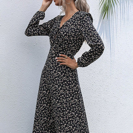 Floral Print Long Sleeve Midi Dress