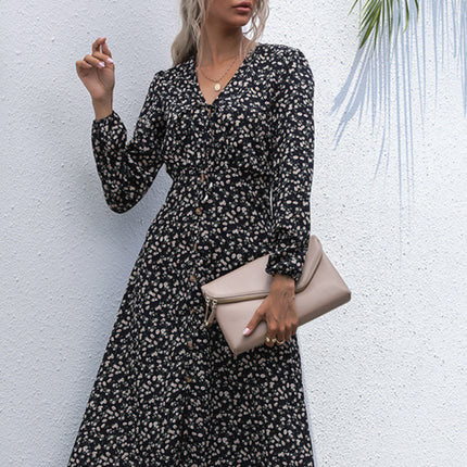 Floral Print Long Sleeve Midi Dress