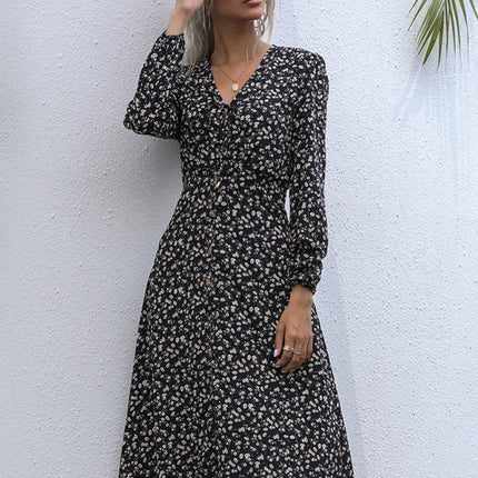 Floral Print Long Sleeve Midi Dress
