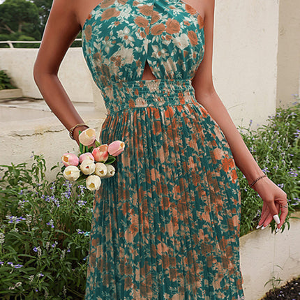 Women's Woven Sexy Halter Neck Backless Floral Dress