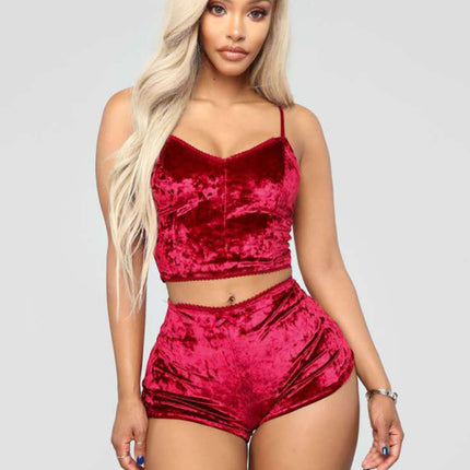 Sexy Velvet V-neck Underwear Two-Piece Set Sexy Lingerie Homewear Set