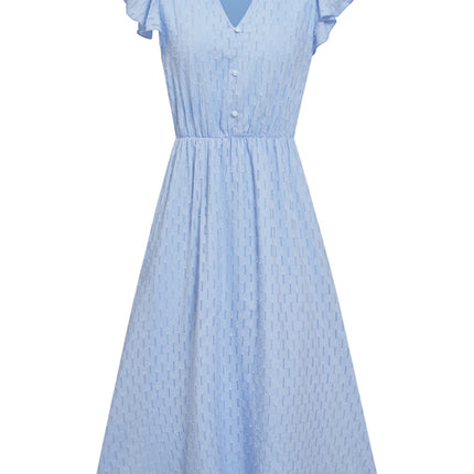 Women's clothing European and American solid color V-neck waist fresh wind dress for women