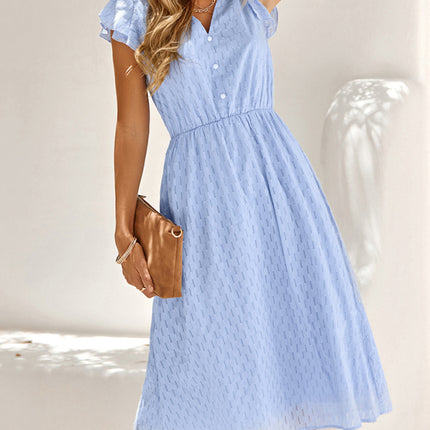 Women's clothing European and American solid color V-neck waist fresh wind dress for women