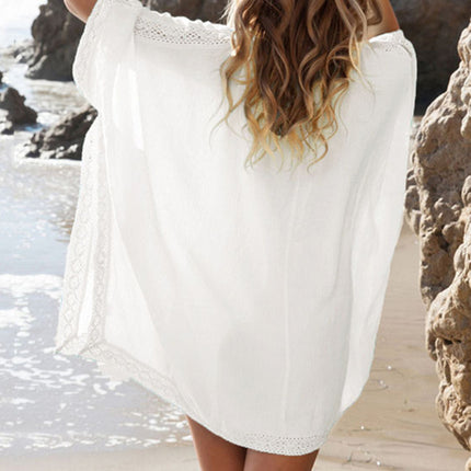 Cotton and lace beach dress sexy V-neck vacation sunscreen shirt bikini overshirt