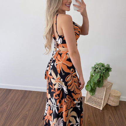 Women's Printed Short Tether Tank Top High Waist Skirt Two-Piece Set