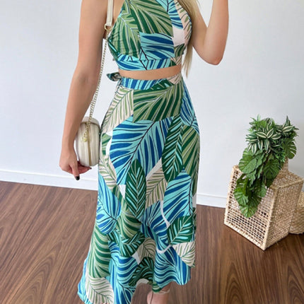 Women's Printed Short Tether Tank Top High Waist Skirt Two-Piece Set