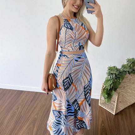 Women's Printed Short Tether Tank Top High Waist Skirt Two-Piece Set