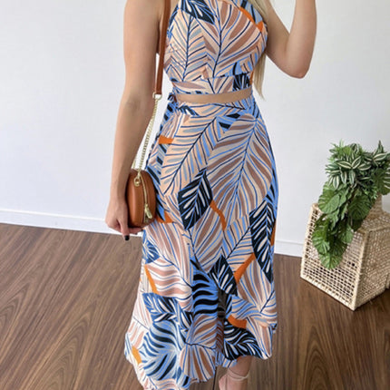 Women's Printed Short Tether Tank Top High Waist Skirt Two-Piece Set