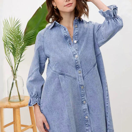 Women's Casual Loose Denim Balloon Sleeve Long Sleeve Dress