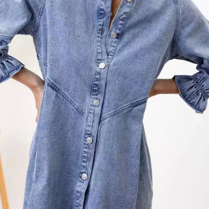 Women's Casual Loose Denim Balloon Sleeve Long Sleeve Dress