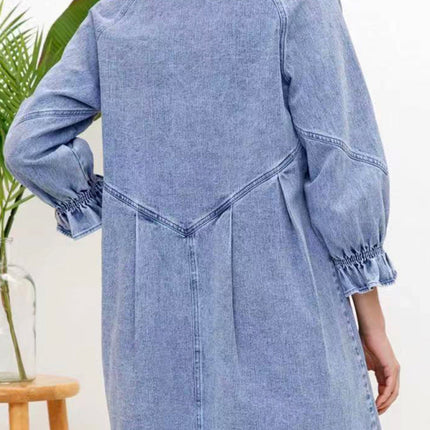 Women's Casual Loose Denim Balloon Sleeve Long Sleeve Dress