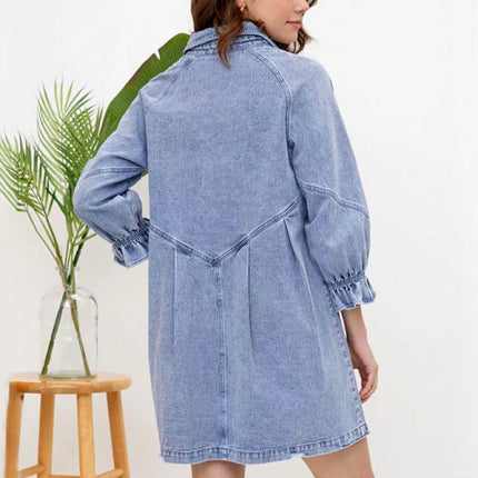 Women's Casual Loose Denim Balloon Sleeve Long Sleeve Dress