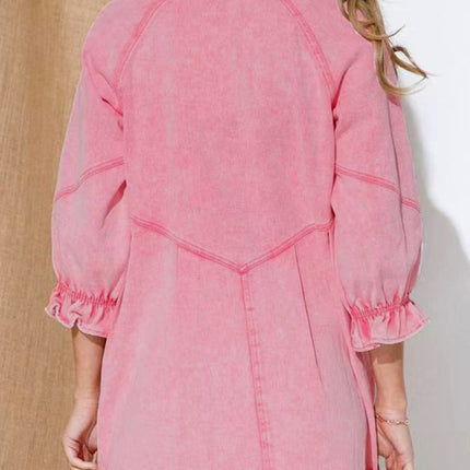 Women's Casual Loose Denim Balloon Sleeve Long Sleeve Dress