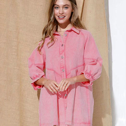 Women's Casual Loose Denim Balloon Sleeve Long Sleeve Dress