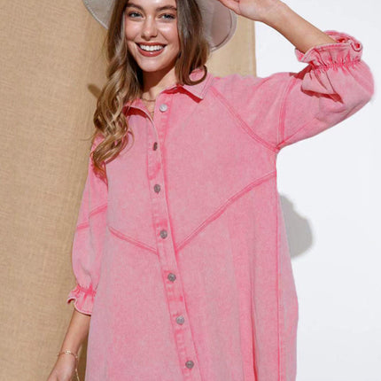 Women's Casual Loose Denim Balloon Sleeve Long Sleeve Dress