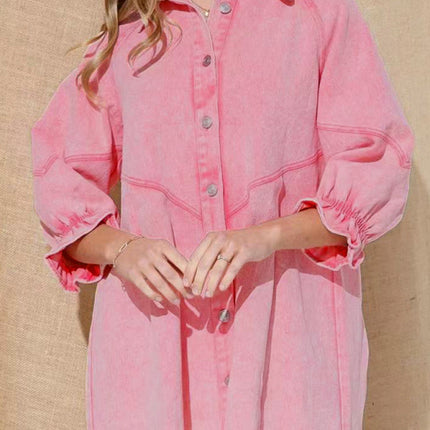 Women's Casual Loose Denim Balloon Sleeve Long Sleeve Dress