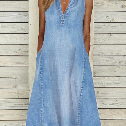 New solid color sleeveless V-neck loose casual denim dress
