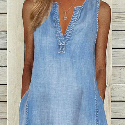 New solid color sleeveless V-neck loose casual denim dress