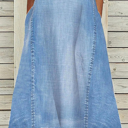 New solid color sleeveless V-neck loose casual denim dress