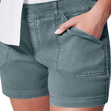 New fashion all-match women's high elastic twill large pocket solid color casual shorts