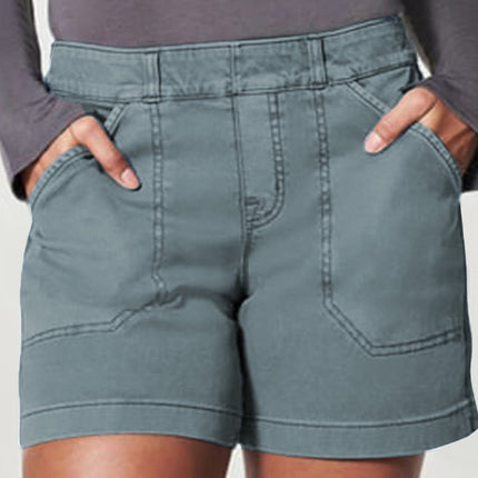 New fashion all-match women's high elastic twill large pocket solid color casual shorts