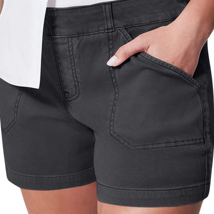 New fashion all-match women's high elastic twill large pocket solid color casual shorts