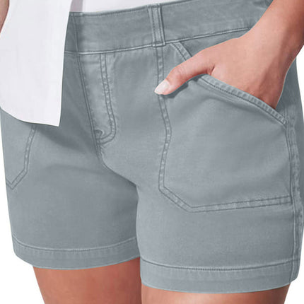 New fashion all-match women's high elastic twill large pocket solid color casual shorts