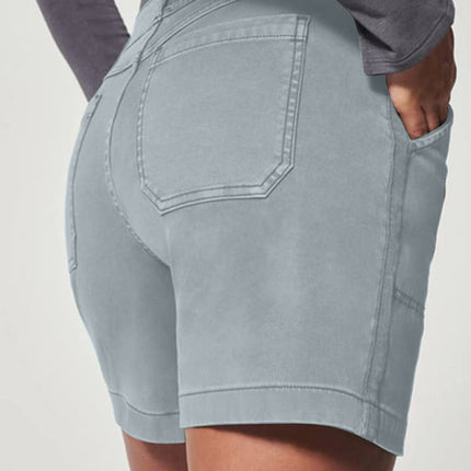 New fashion all-match women's high elastic twill large pocket solid color casual shorts