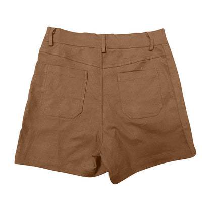 New fashion all-match women's high elastic twill large pocket solid color casual shorts