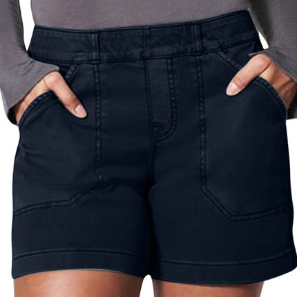 New fashion all-match women's high elastic twill large pocket solid color casual shorts
