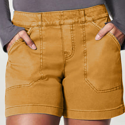 New fashion all-match women's high elastic twill large pocket solid color casual shorts