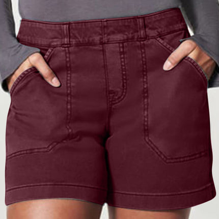 New fashion all-match women's high elastic twill large pocket solid color casual shorts