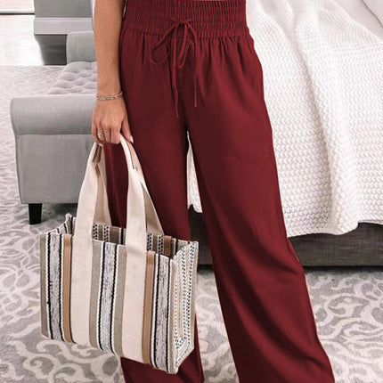 Loose Home Casual Trousers Mid-Waist Solid Color Lace-Up Wide-Leg Pants