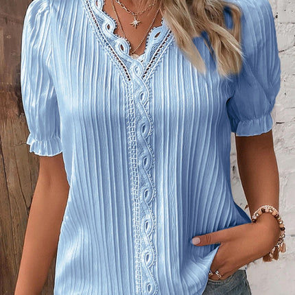 Summer new holiday fashion hollow short-sleeved women's shirt