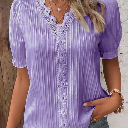 Summer new holiday fashion hollow short-sleeved women's shirt
