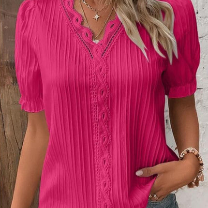 Summer new holiday fashion hollow short-sleeved women's shirt
