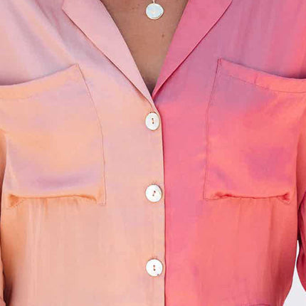 Women's Casual Fashion Contrasting Color Long Sleeve Cardigan Single Breasted Shirt