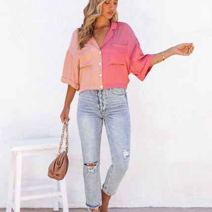 Women's Casual Fashion Contrasting Color Long Sleeve Cardigan Single Breasted Shirt