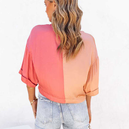 Women's Casual Fashion Contrasting Color Long Sleeve Cardigan Single Breasted Shirt