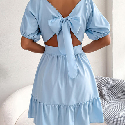 Women's Casual Square Neck Open Back Strap Ruffled Swing Dress