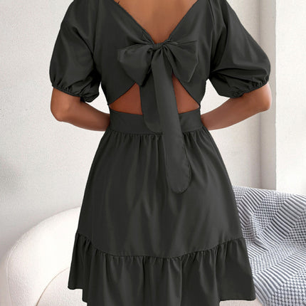 Women's Casual Square Neck Open Back Strap Ruffled Swing Dress