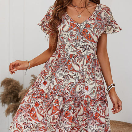 Women's Woven V Neck Loose Paisley Print Dress