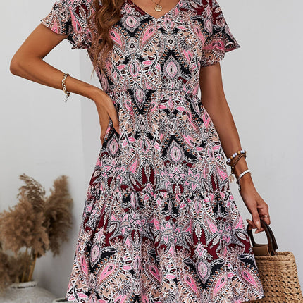 Women's Woven V Neck Loose Paisley Print Dress