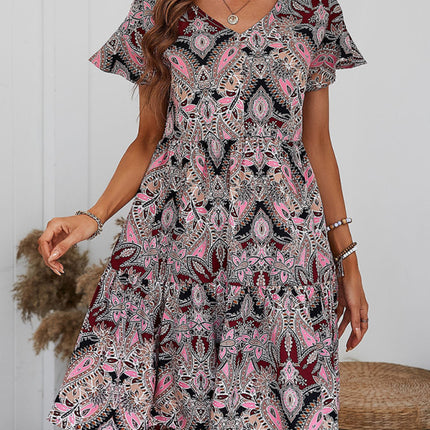 Women's Woven V Neck Loose Paisley Print Dress